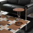 Bauhaus round wood side table with steel edge