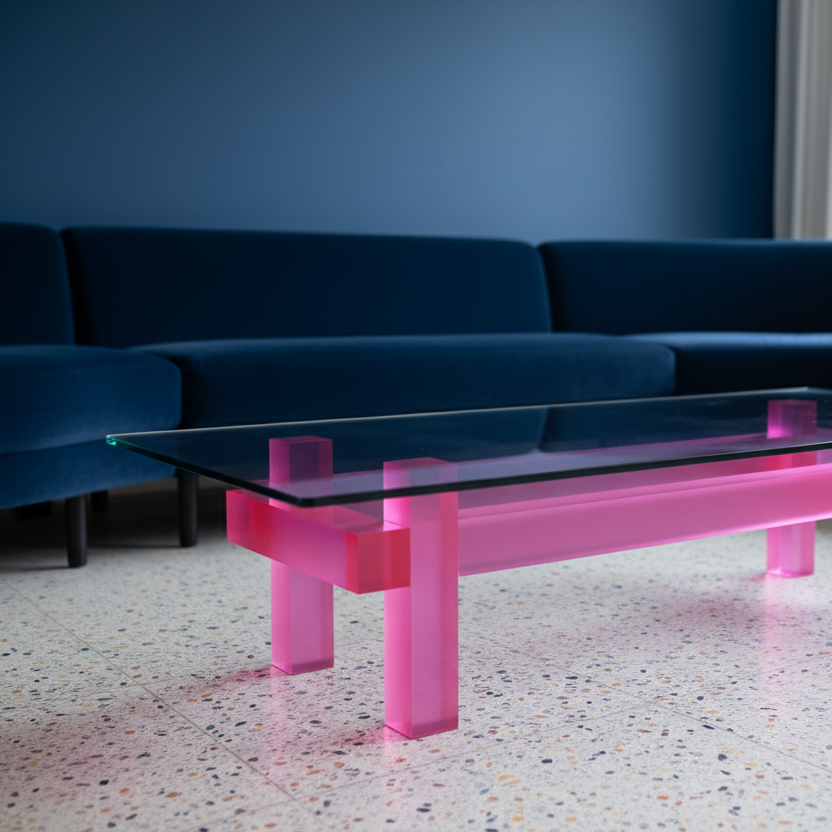 Contemporary Luminous tralucid glass acrylic coffee table