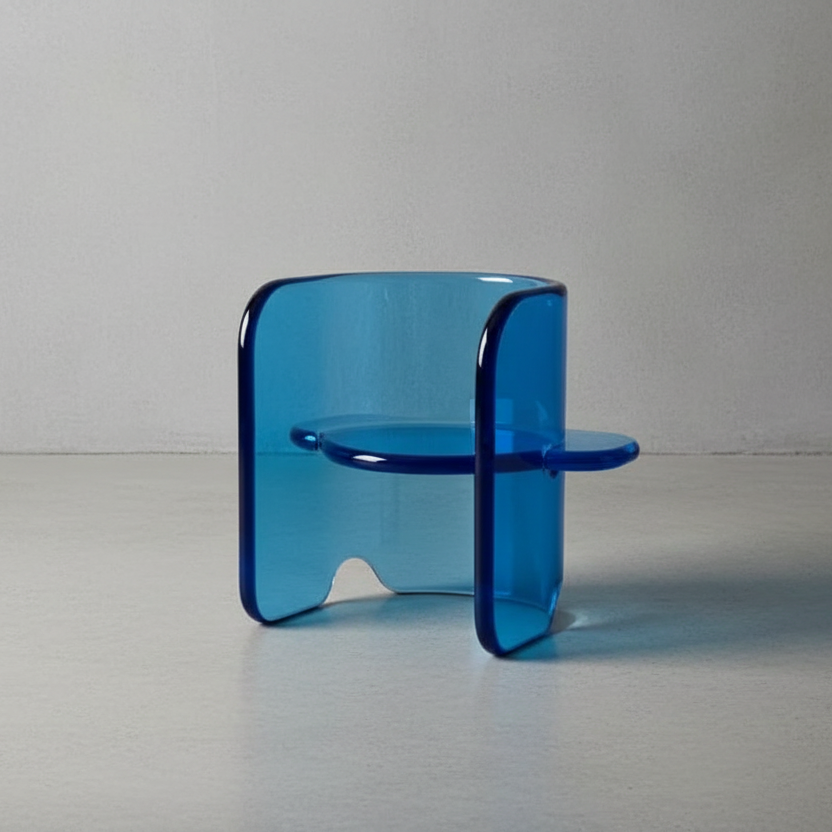Contemporary plump transparant blue acrylic round coffee table