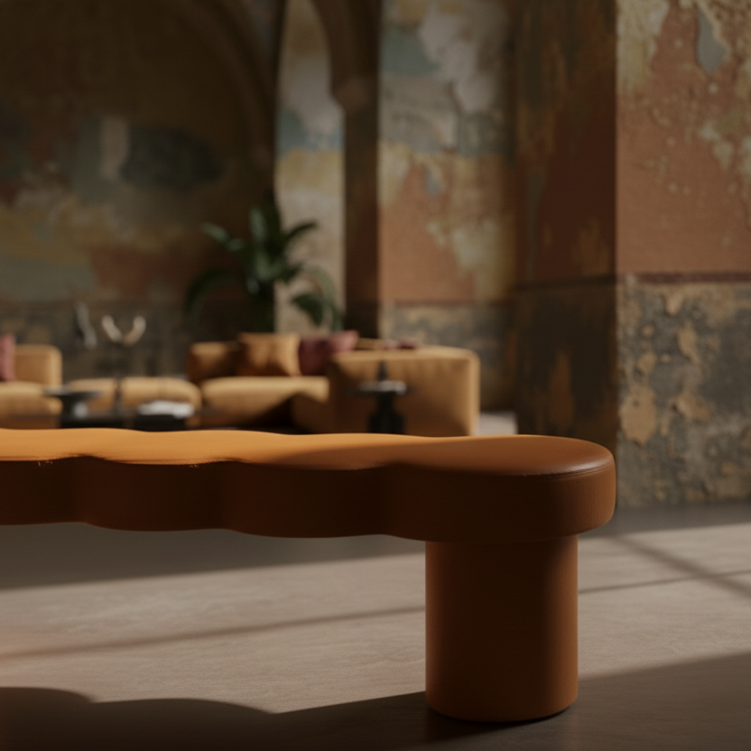 Space age organic "cloud" mid-century bench