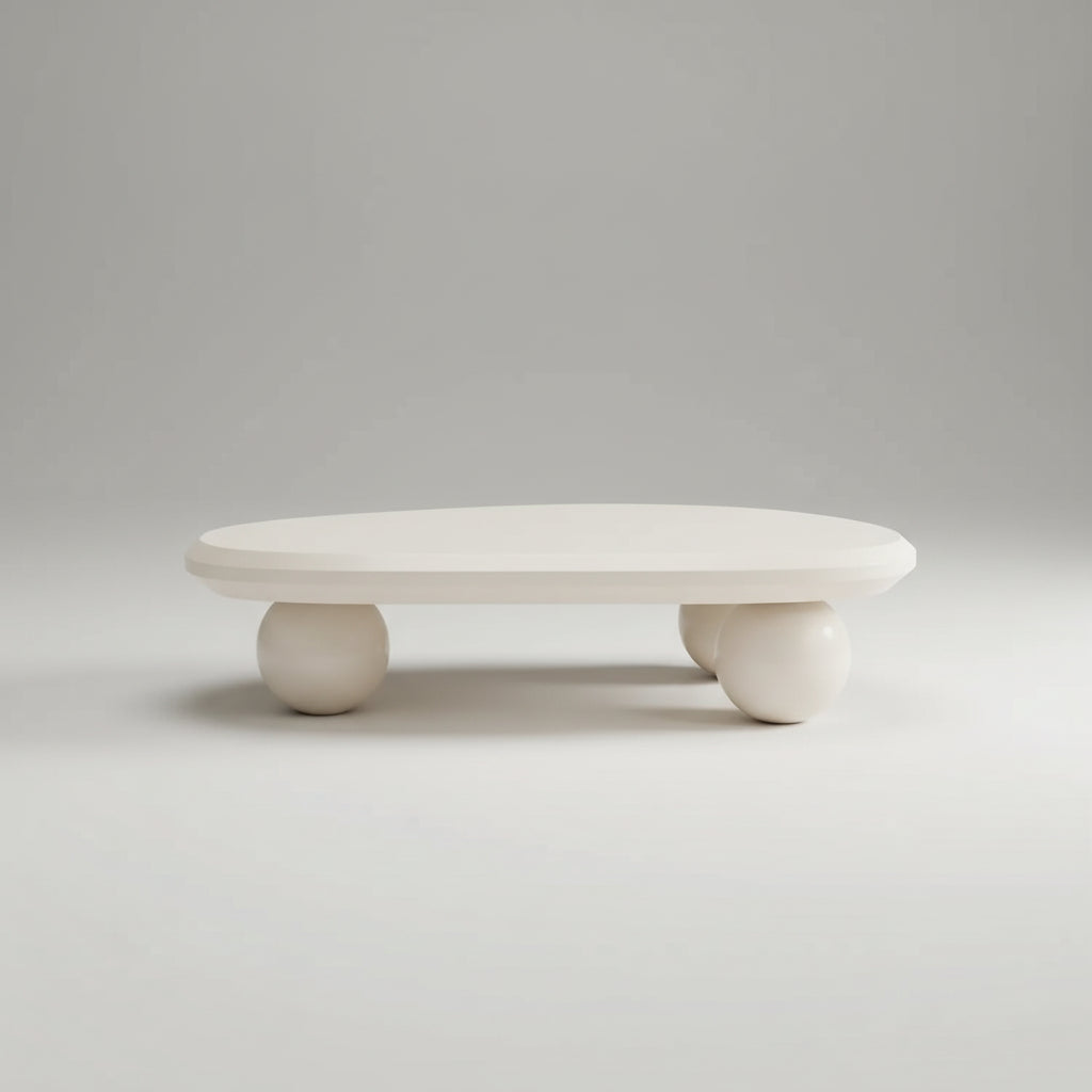 Japandi vintage oval sculptural wood coffee table