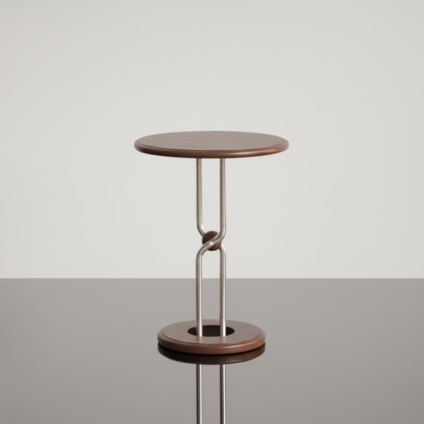 Bauhaus round wood side table with steel edge