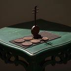 Organic hexagonal fusion round "Instrument" tea walnut coaster set