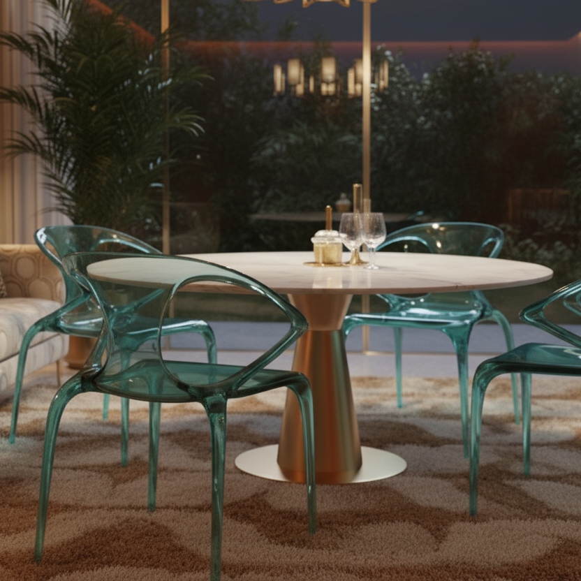 Italian minimalist fluid transparant dining chair
