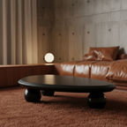 Japandi vintage oval sculptural wood coffee table