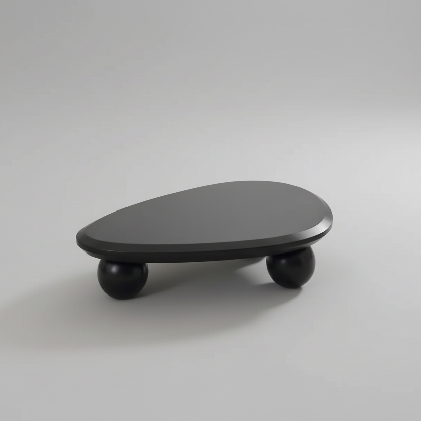 Japandi vintage oval sculptural wood coffee table