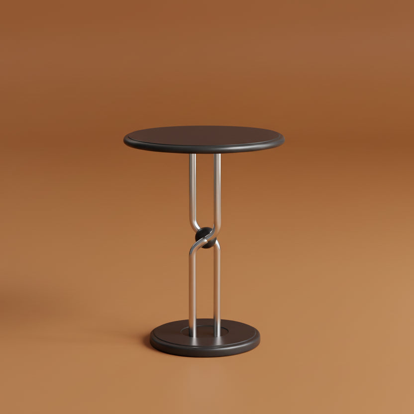 Bauhaus round wood side table with steel edge
