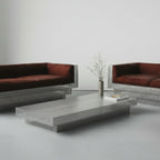 Brutalist grid perforated steel cognac sofa