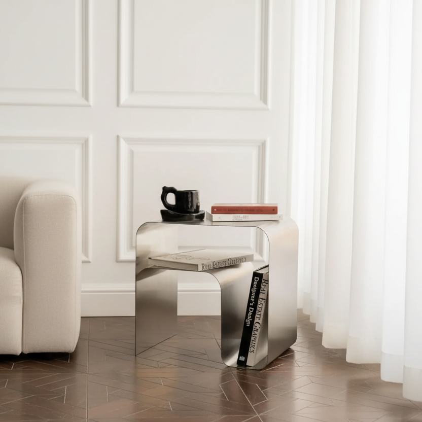 Bauhaus contemporary bent sheet stainless steel side table