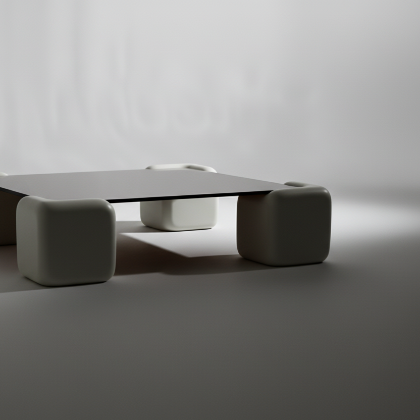 Space age contemporary soft cube stained glass coffee table