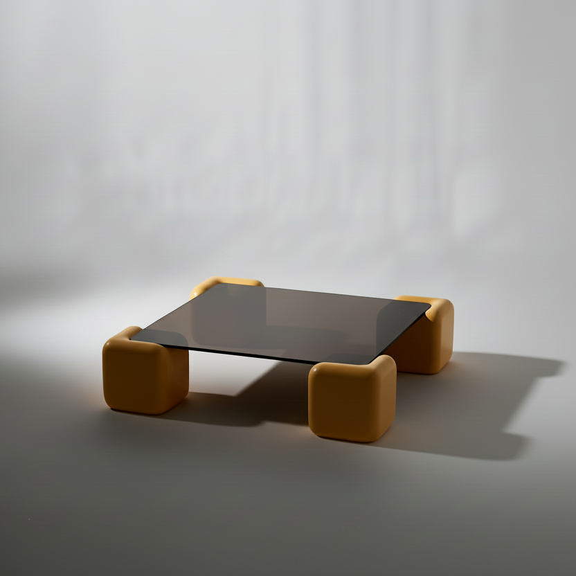 Space age contemporary soft cube stained glass coffee table