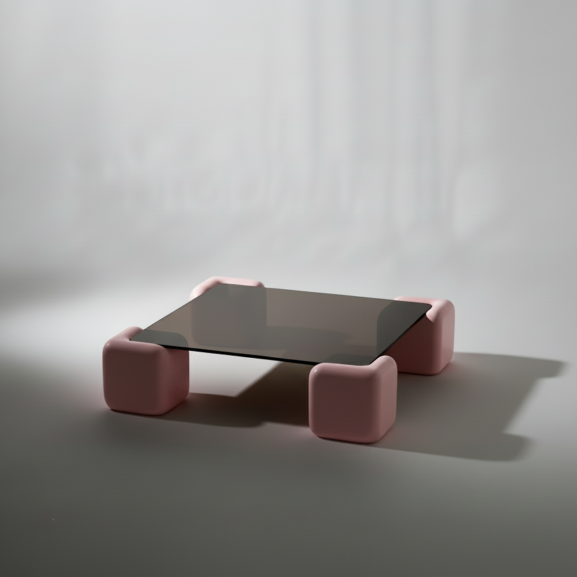 Space age contemporary soft cube stained glass coffee table