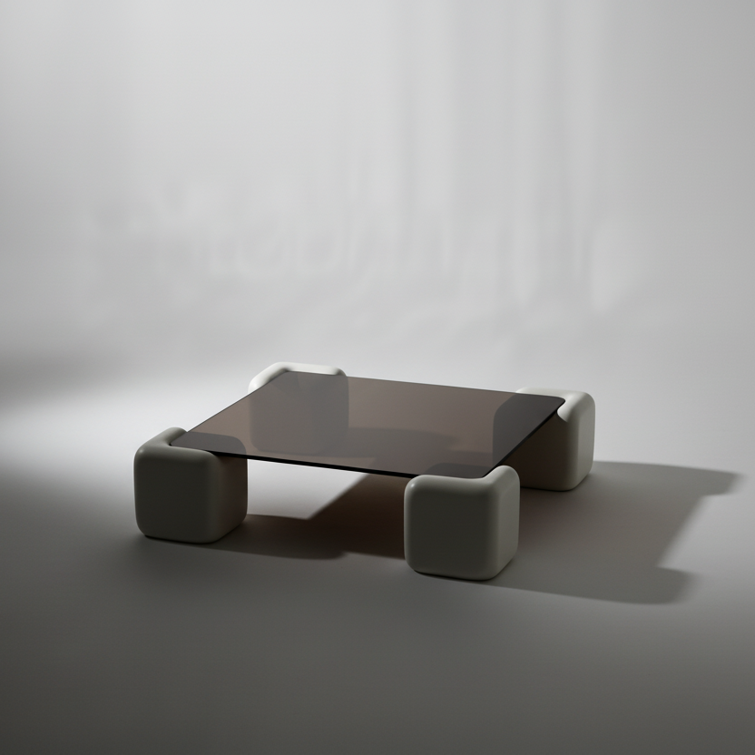 Space age contemporary soft cube stained glass coffee table