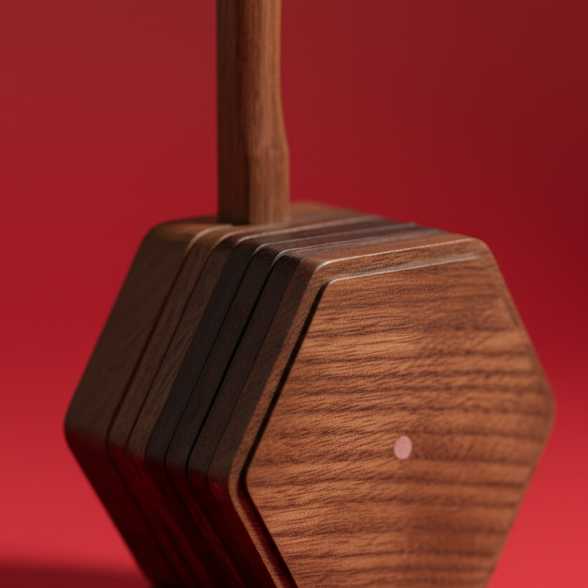 Organic hexagonal fusion round "Instrument" tea walnut coaster set