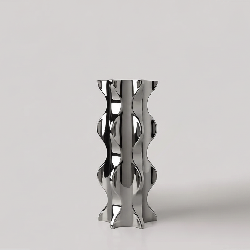 Memphis wave ceramic flower vase mirror chrome sculptural collection