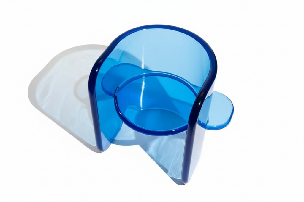 Contemporary plump transparant blue acrylic round coffee table