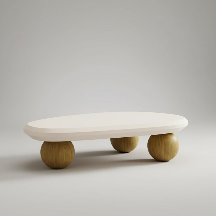 Japandi vintage oval sculptural wood coffee table