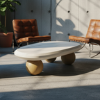 Japandi vintage oval sculptural wood coffee table