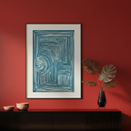 Linocut inspired modern blue line art print