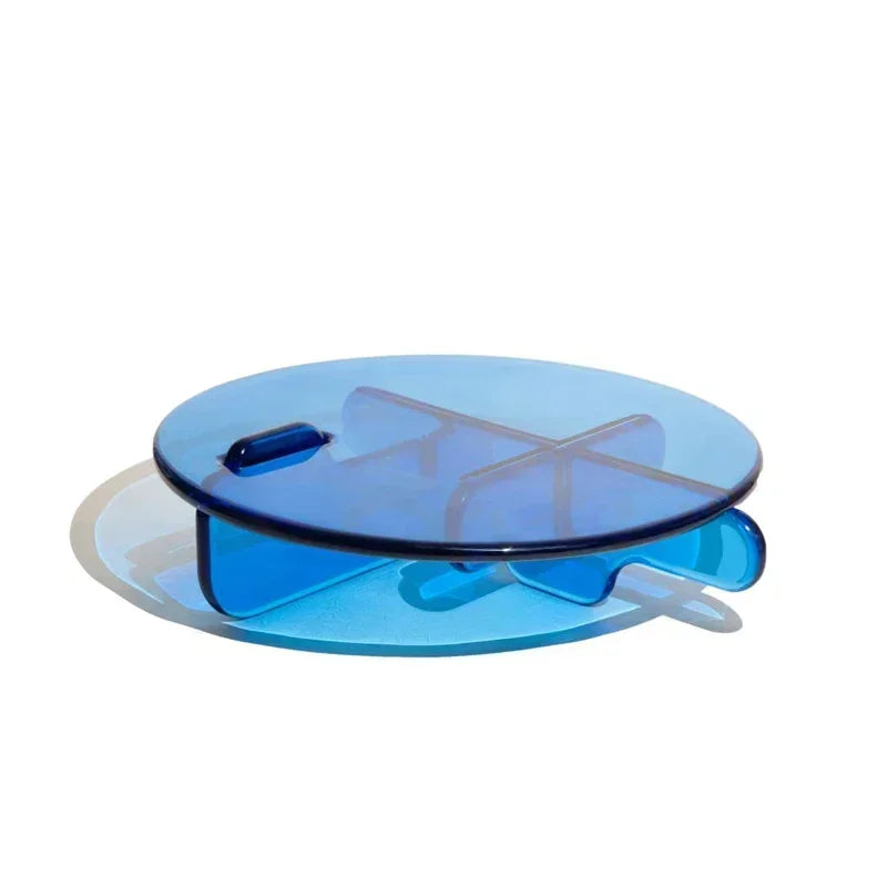 Contemporary plump transparant blue acrylic round coffee table