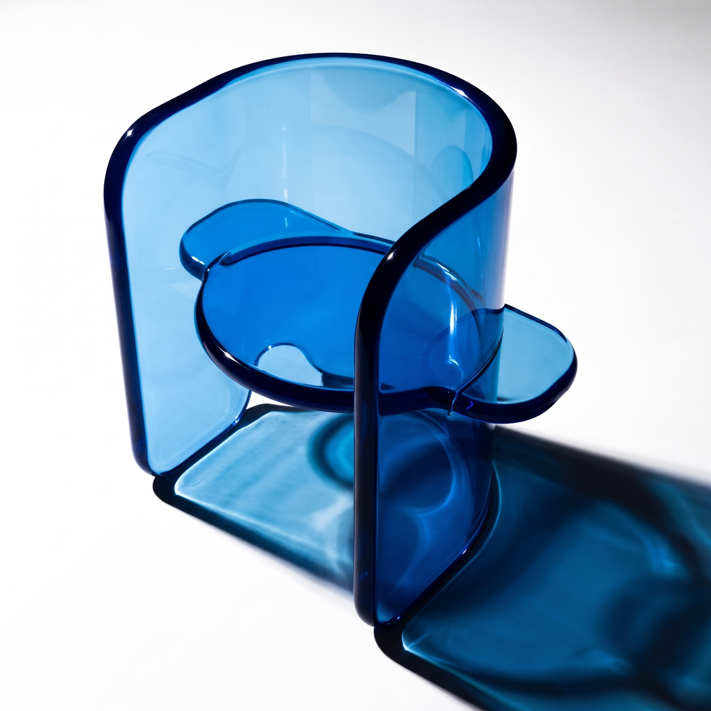 Contemporary plump transparant blue acrylic round coffee table