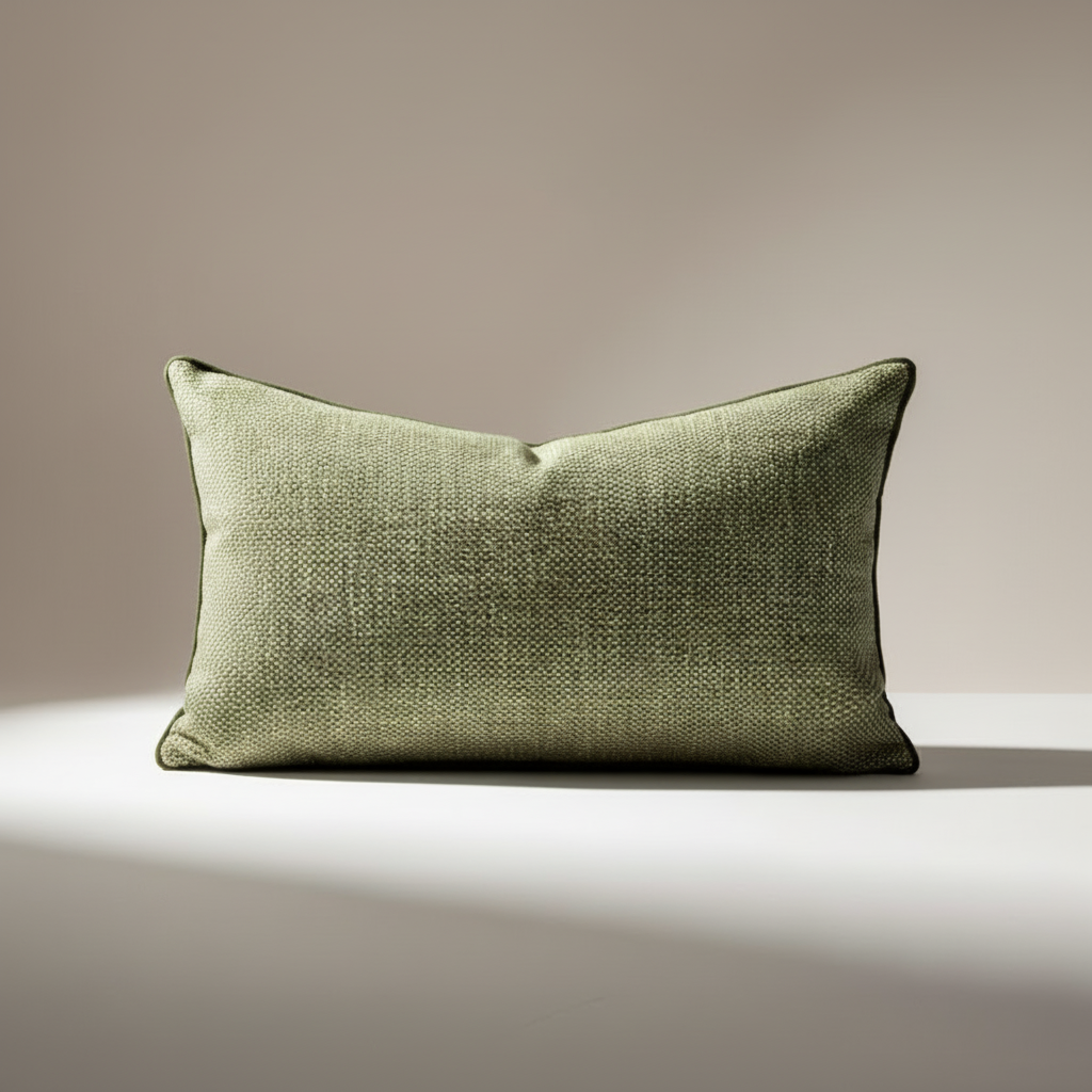 Contemporary textured embroidery relief organic green cushion cover