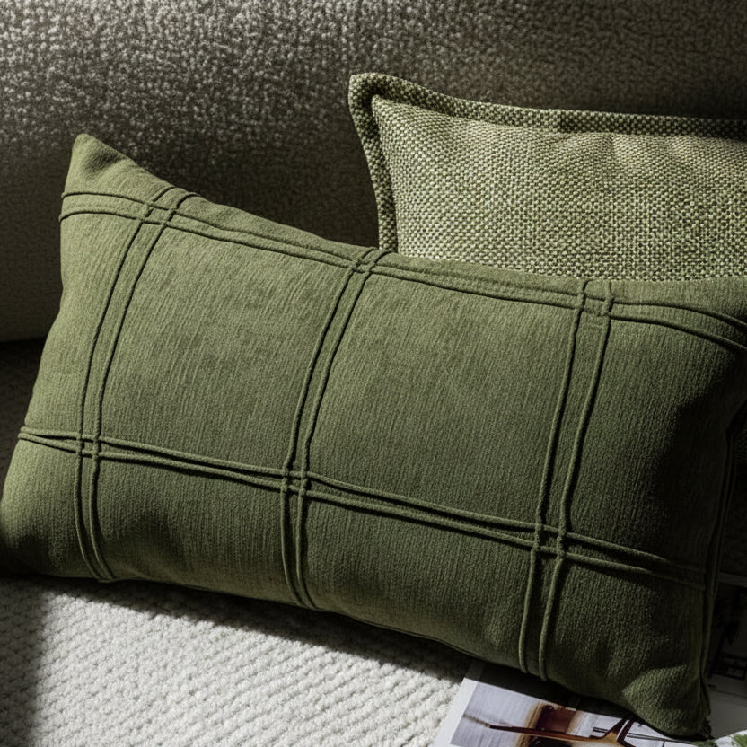 Contemporary textured embroidery relief organic green cushion cover