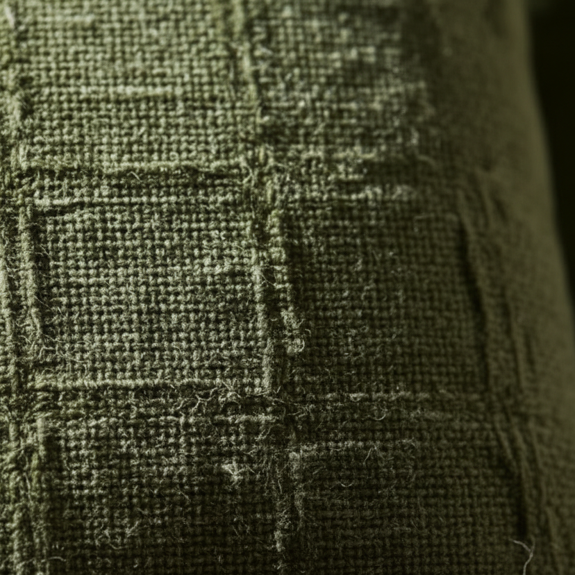 Contemporary textured embroidery relief organic green cushion cover