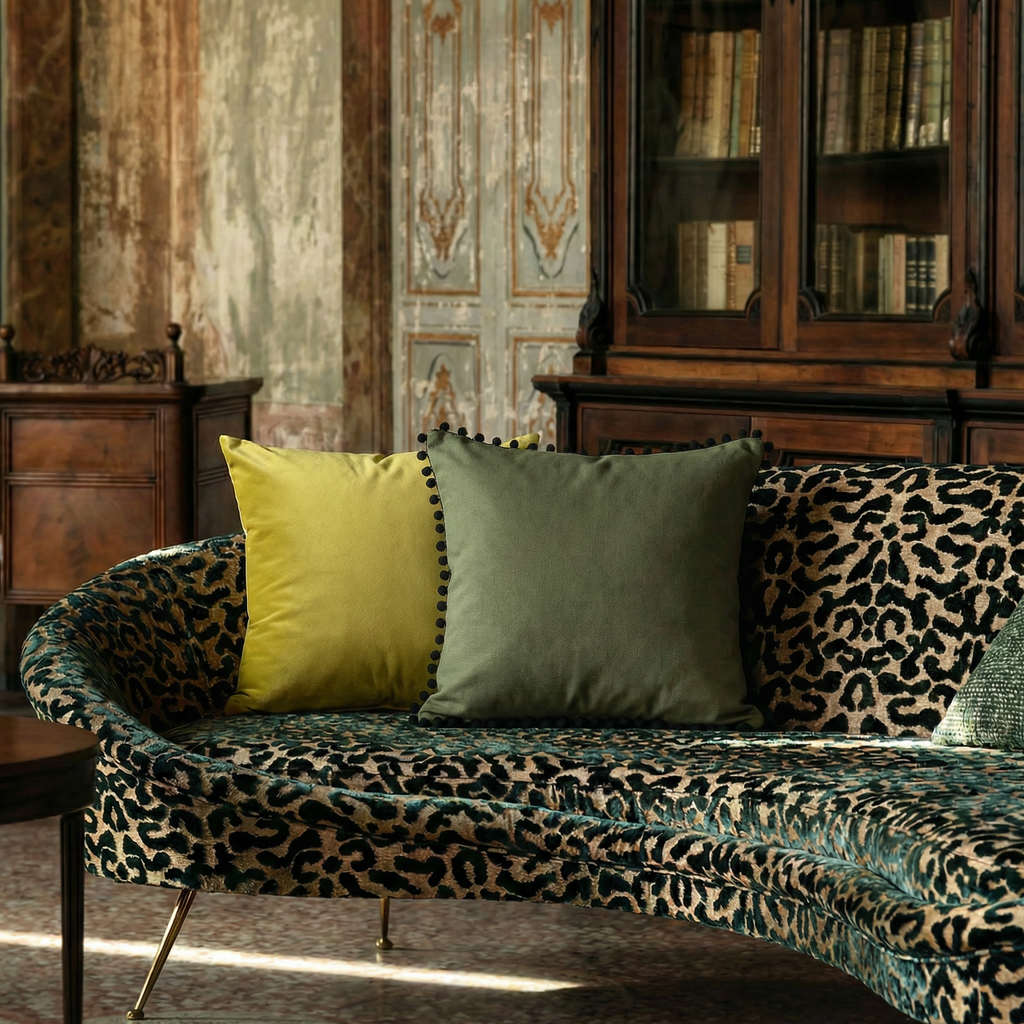 Contemporary textured embroidery relief organic green cushion cover