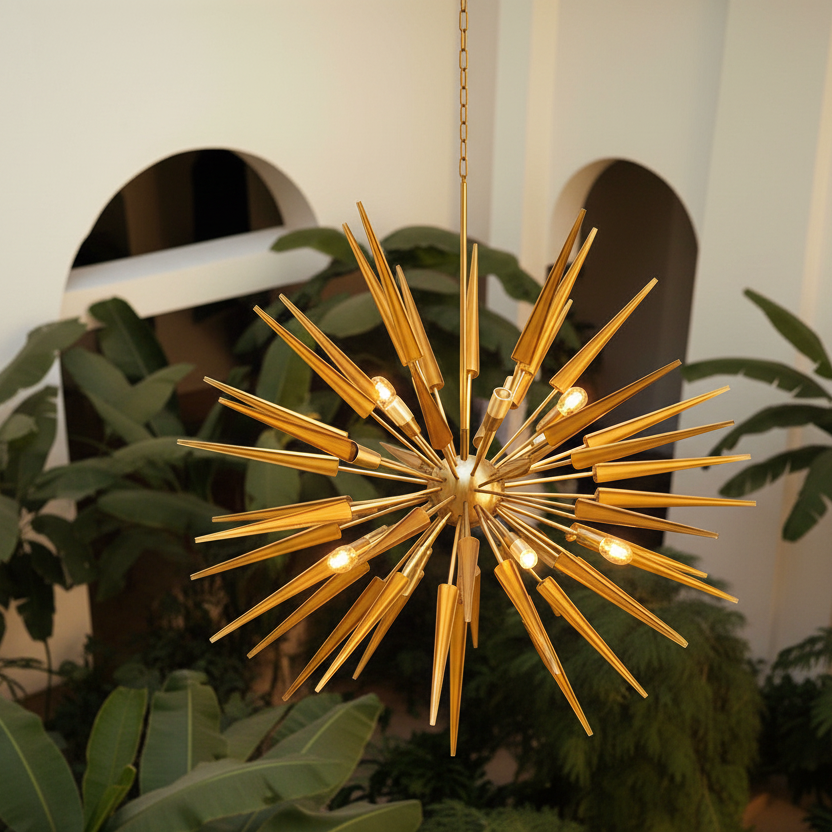 Italian space age atomic age brass sputnik pendant chandelier