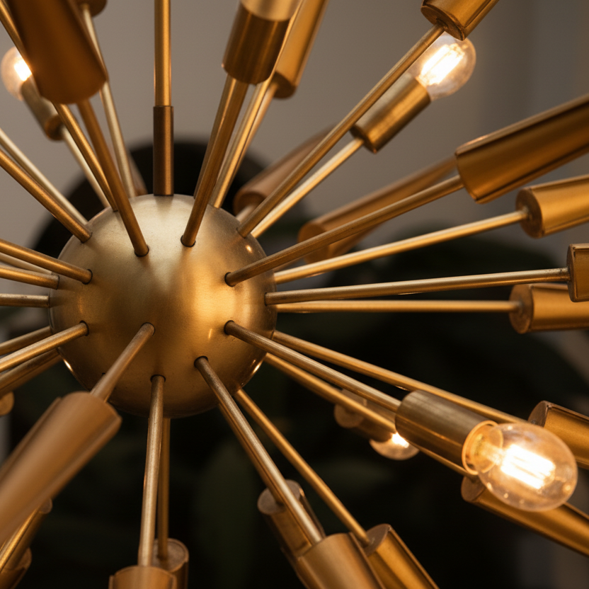 Italian space age atomic age brass sputnik pendant chandelier