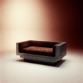 Brutalist grid perforated steel cognac sofa