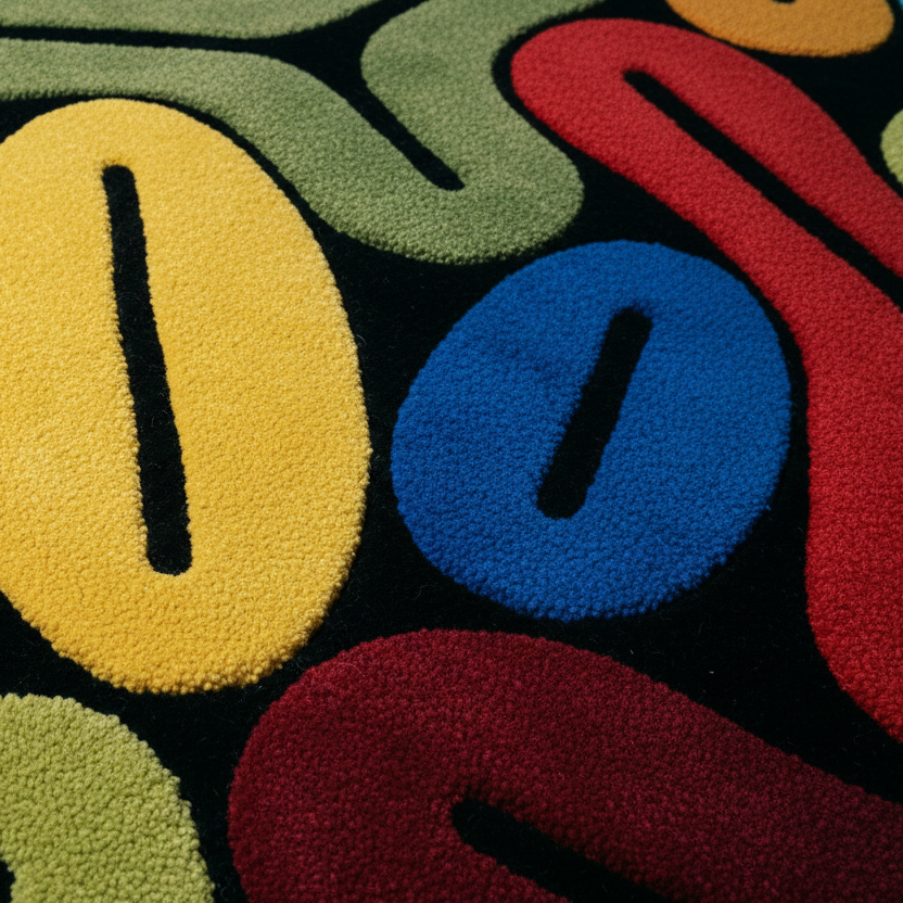 Organic 70's space age memphis wool carpet