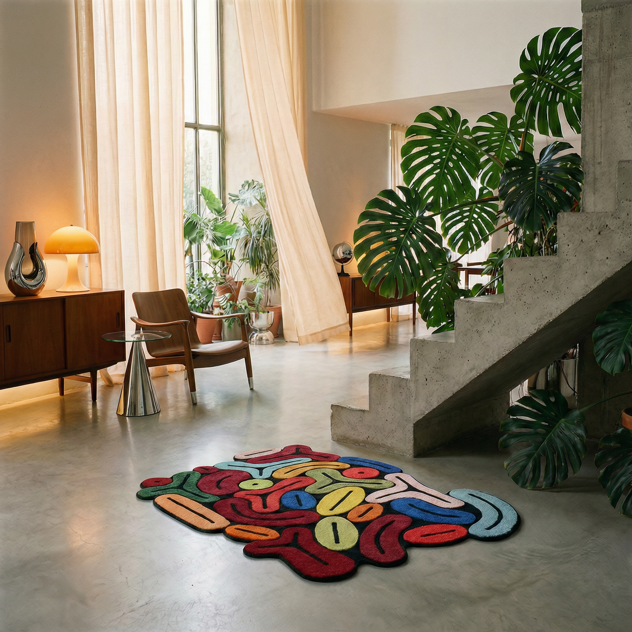 Organic 70's space age memphis wool carpet