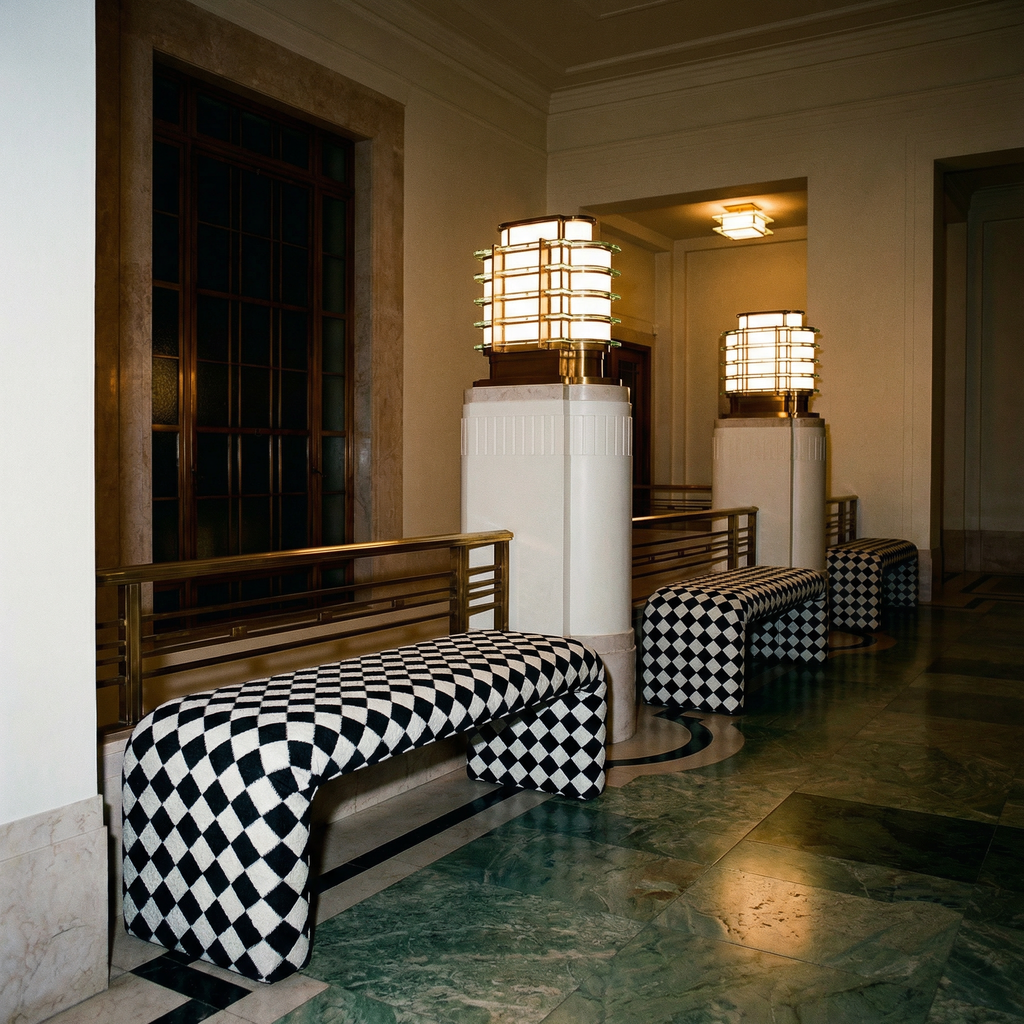Memphis contemporary white black checked "Jacob bench"