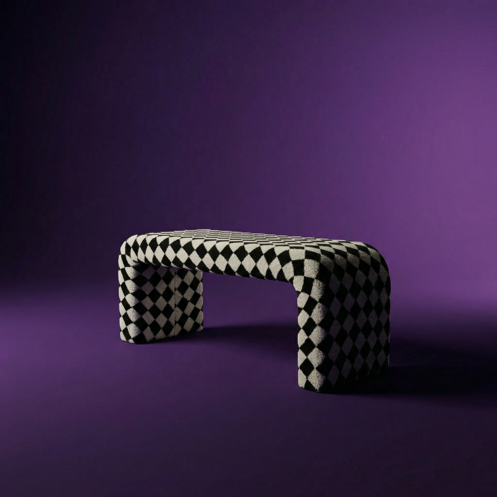 Memphis contemporary white black checked "Jacob bench"