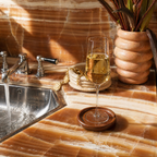 Japandi bamboo mid-century round tea coaster set