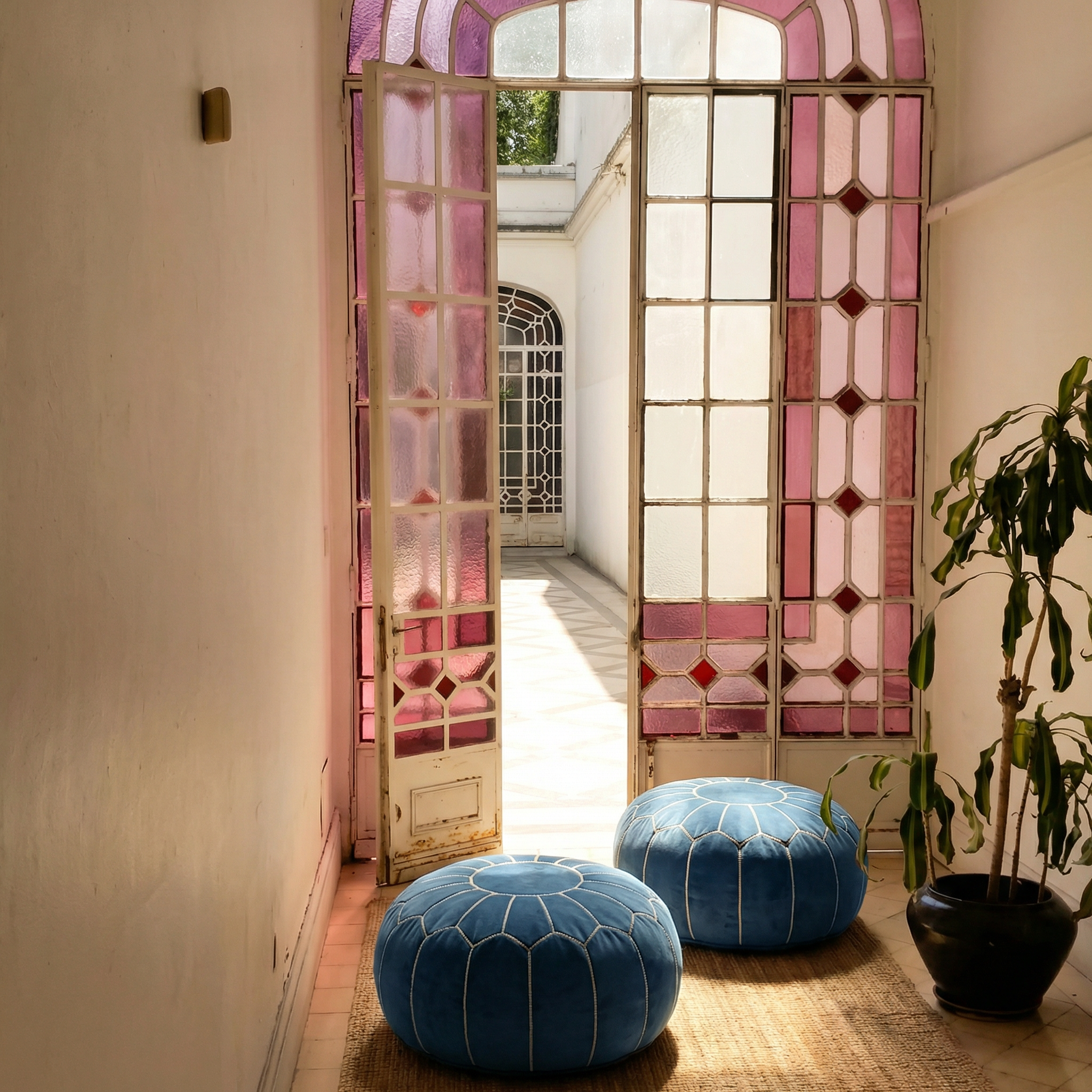 Minimalist oriental velvet moroccan embroidery pouf 16th century