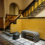 Memphis contemporary white black checked "Jacob bench"