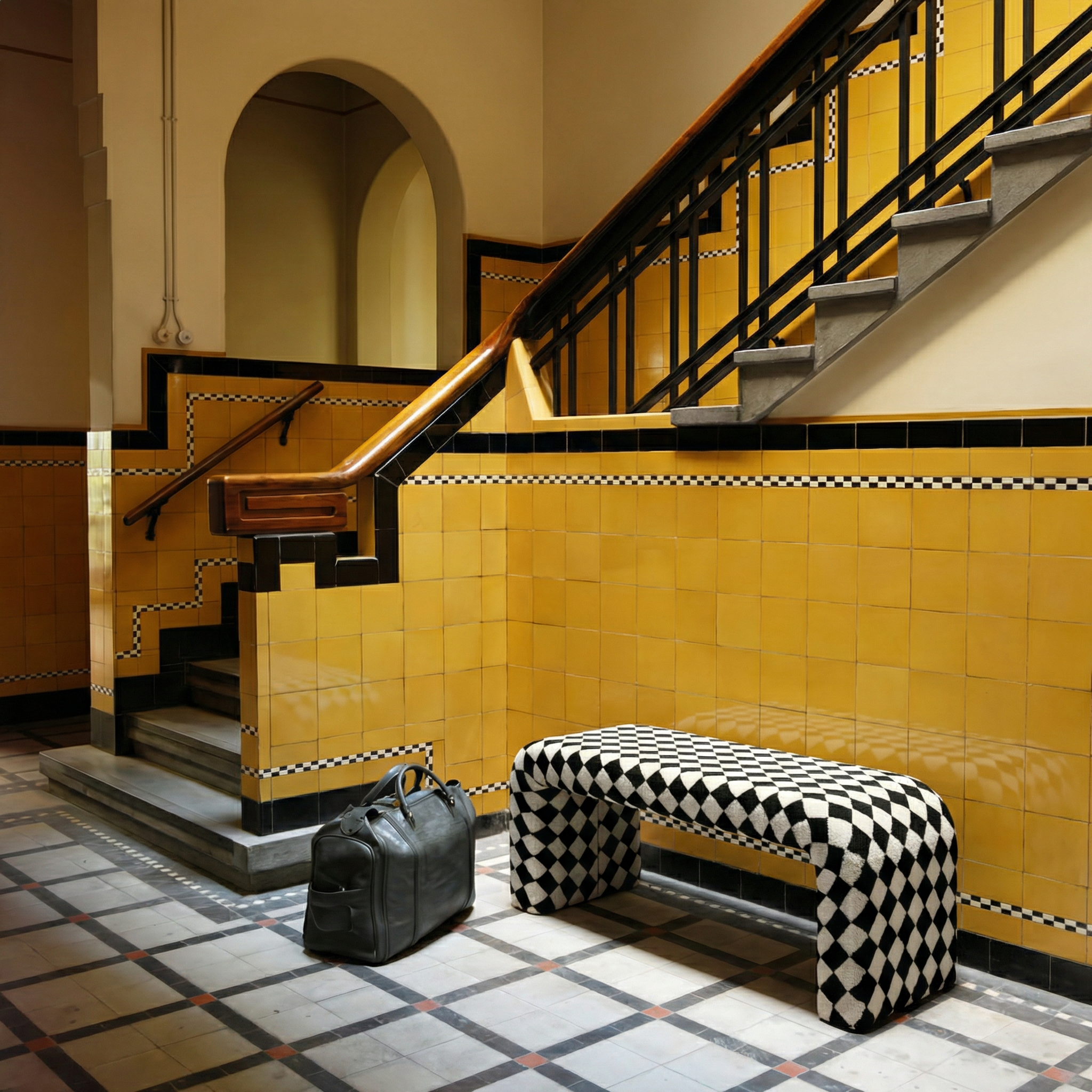 Memphis contemporary white black checked "Jacob bench"