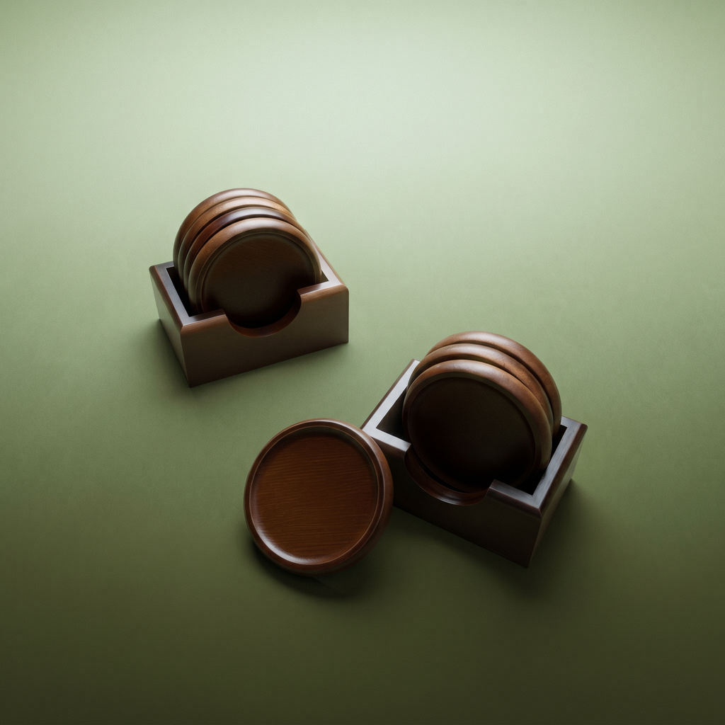 Japandi bamboo mid-century round tea coaster set