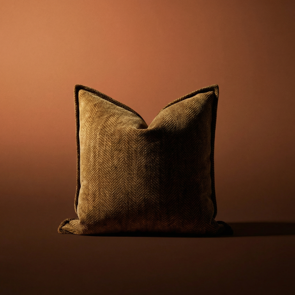 contemporary jacquard caramel herringbone embroidery relief brown cushion cover