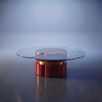 Italian space age contemporary red stainless steel coffee table set