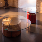 Italian space age contemporary red stainless steel coffee table set