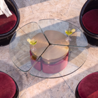 Italian space age contemporary red stainless steel coffee table set