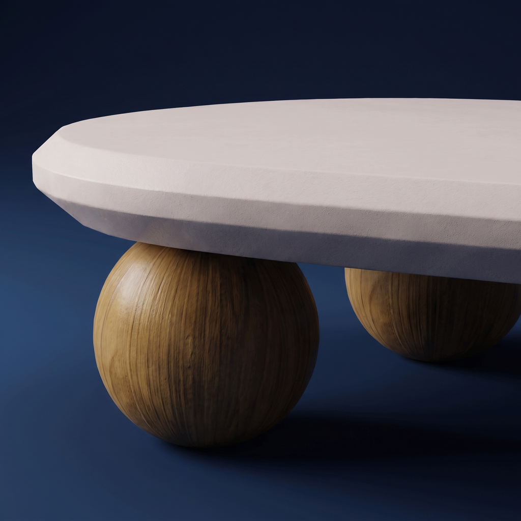 Japandi vintage oval sculptural wood coffee table