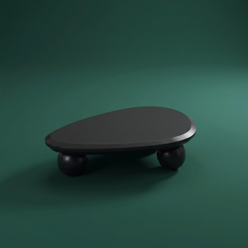 Japandi vintage oval sculptural wood coffee table