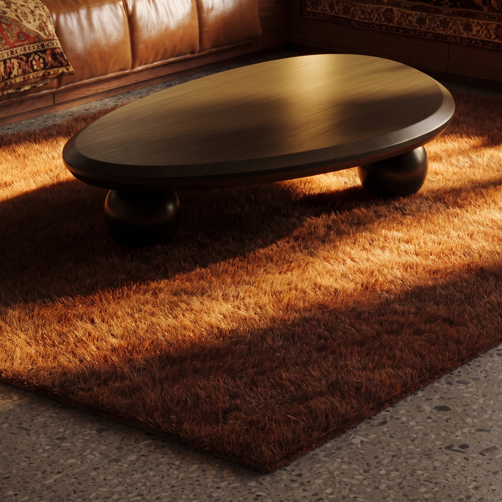 Japandi vintage oval sculptural wood coffee table