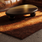 Japandi vintage oval sculptural wood coffee table