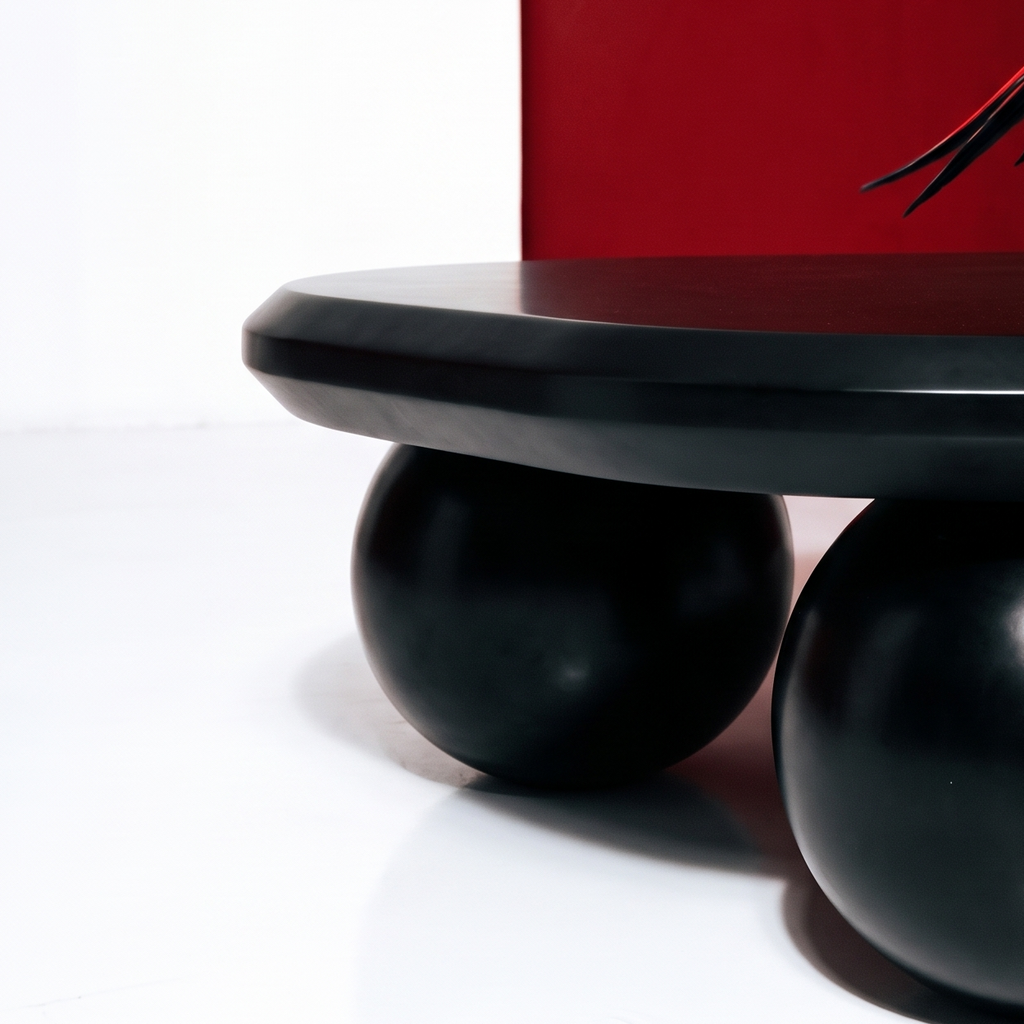Japandi vintage oval sculptural wood coffee table